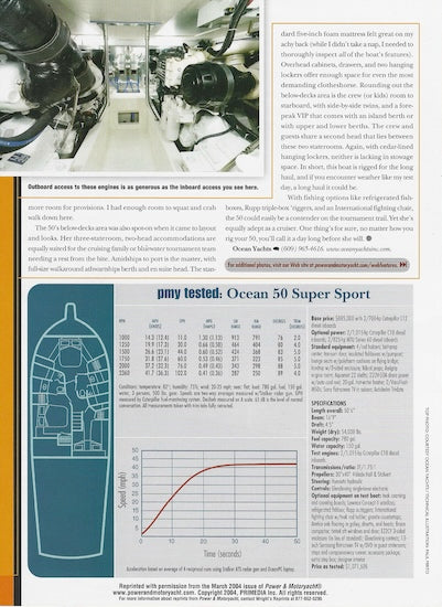 Ocean 50 Super Sport Power & Motor Yacht Magazine Reprint Brochure