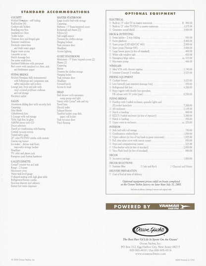 Ocean 40 Super Sport Specification Brochure