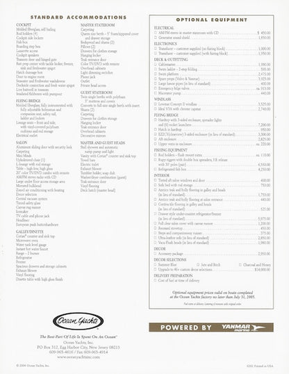 Ocean 43 Super Sport Specification Brochure