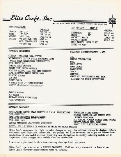 Elite Craft 1983 Boat Brochure Package