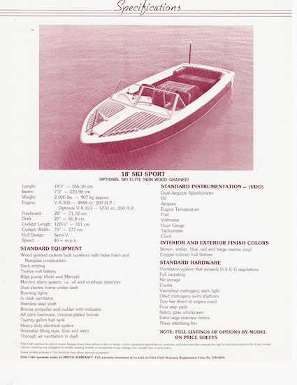 Elite Craft 1983 Boat Brochure Package