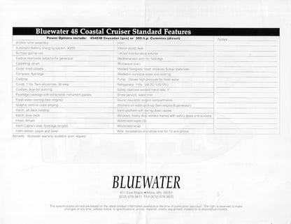 Bluewater 48 Coastal Cruiser Specification Brochure