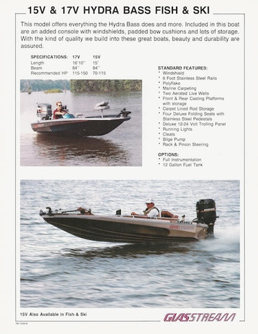 Glasstream 1800 15V 17V Hydra Bass Fish and Ski Brochure
