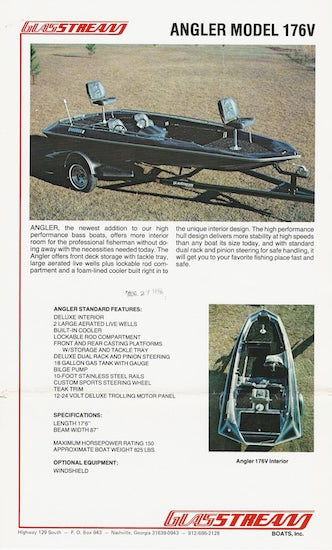 Glasstream Angler 176V / Hydra Bass 1500 V Specification Brochure