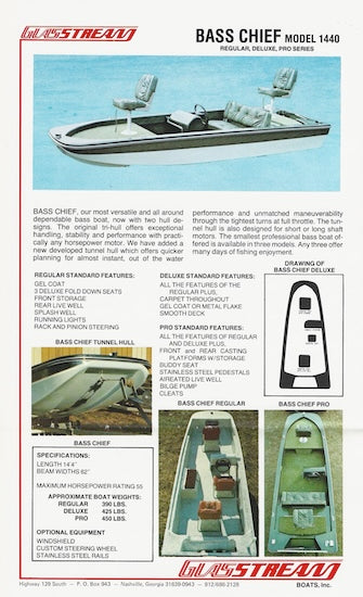 Glasstream Bass Chief 1440 / Pro Bass 1550 Specification Brochure