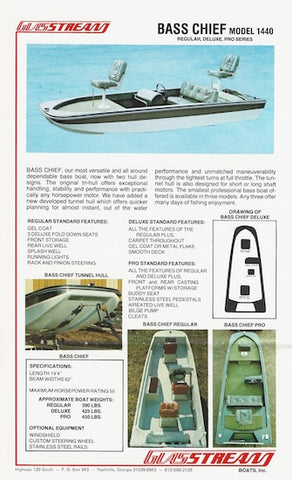 Glasstream Bass Chief 1440 / Pro Bass 1550 Specification Brochure