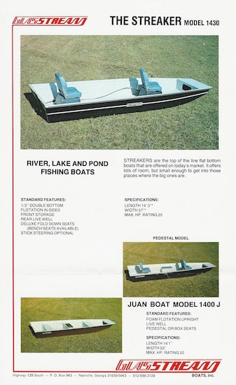 Glasstream Streaker 1430 / Juan 1400J / Cheenow / Bream Buster Specification Brochure