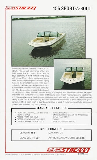 Glasstream 156 Sport-A-Bout Specification Brochure