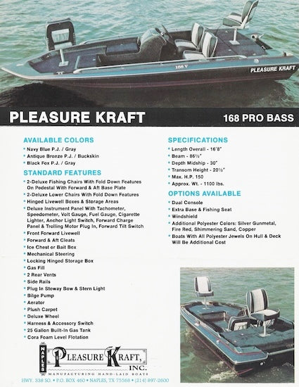 Naples Pleasure Kraft 168 Pro Bass Brochure