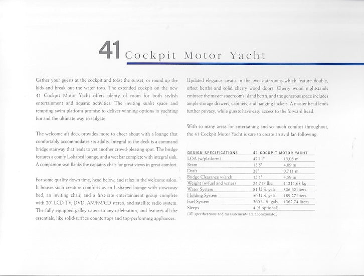 Carver 41 Cockpit Motor Yacht Preliminary Brochure