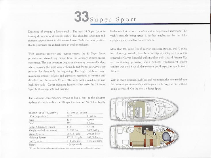 Carver 33 Super Sport Brochure