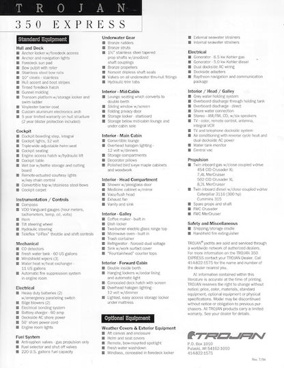 Trojan 350 Express Specification Brochure (1994)