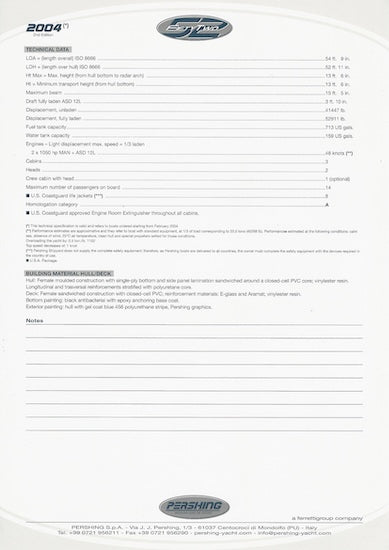 Pershing 52 USA Specification Brochure