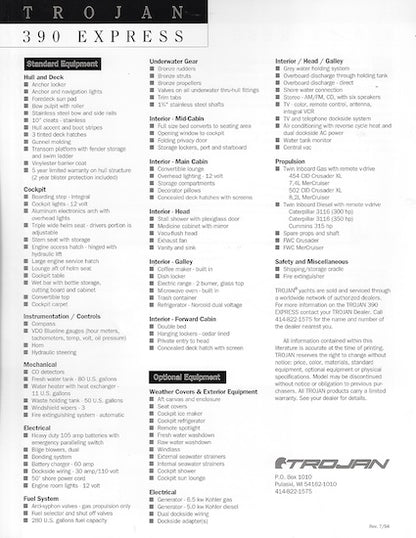 Trojan 390 Express Specification Brochure (1994)