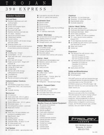 Trojan 390 Express Specification Brochure (1995)