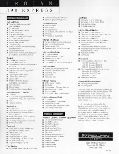 Trojan 390 Express Specification Brochure (1995)