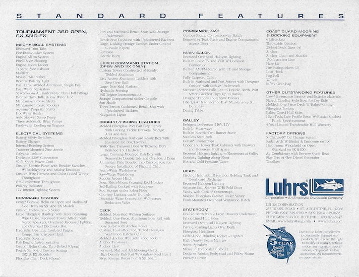 Luhrs 360 Open / SX / EX Specification Brochure