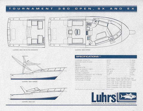 Luhrs 360 Open / SX / EX Specification Brochure