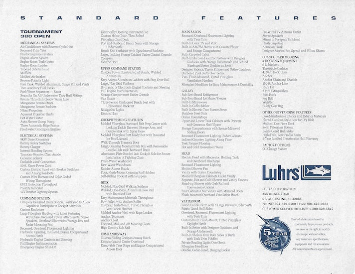 Luhrs 380 Tournament Open Specification Brochure