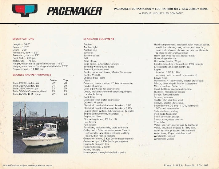 Pacemaker 36 Sport Fisherman Brochure