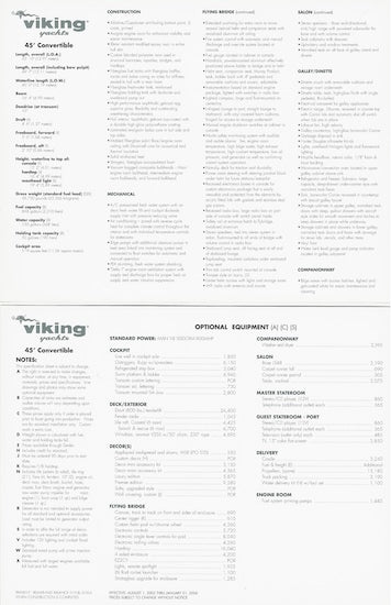 Viking 45 Convertible Specification Brochure