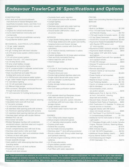 Endeavour TrawlerCat 36 Specification Brochure