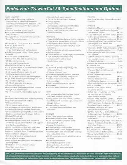 Endeavour TrawlerCat 36 Specification Brochure