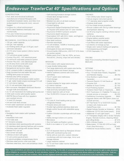 Endeavour TrawlerCat 40 Specification Brochure