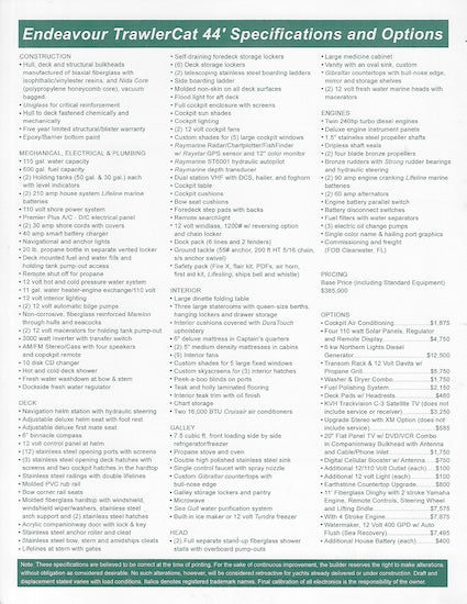 Endeavour TrawlerCat 44 Specification Brochure