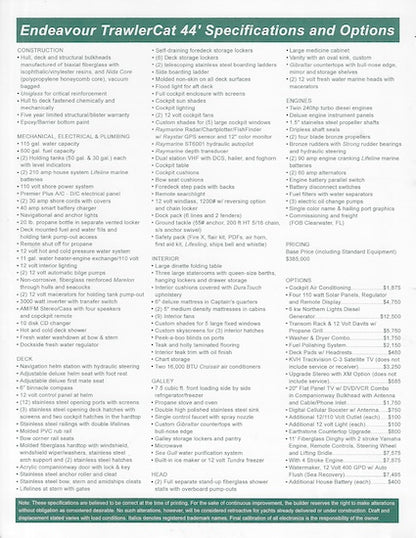 Endeavour TrawlerCat 44 Specification Brochure