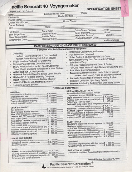 Pacific Seacraft 40 Build Brochure Package