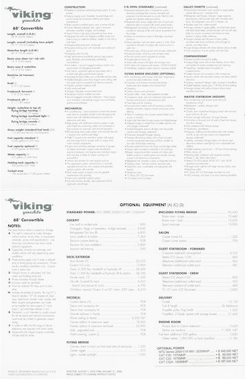 Viking 68 Convertible Specification Brochure