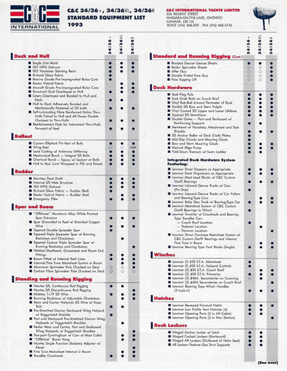 C&C 34/36R Specification & Line Drawing Package
