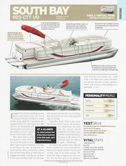Forest River South Bay 925 CTT I/O Boating Life Magazine Reprint Brochure