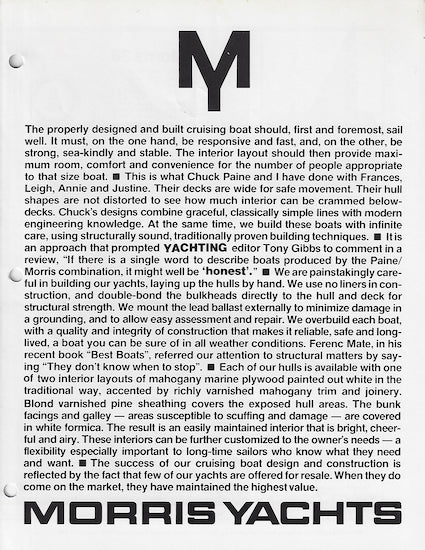 Morris 36 Justine Cruising World Magazine Reprint Brochure