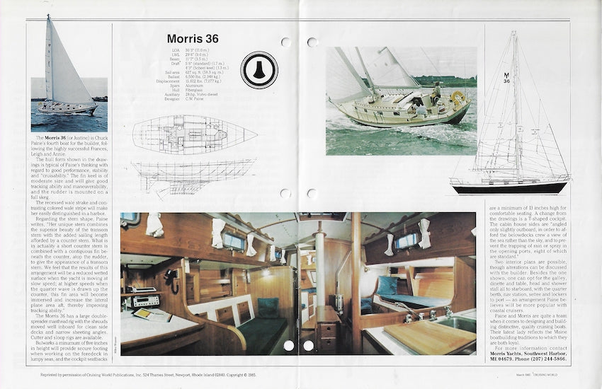 Morris 36 Justine Cruising World Magazine Reprint Brochure