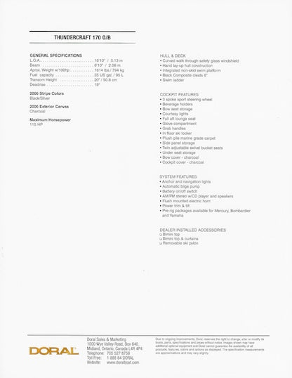 Doral 170 Thundercraft Specification Brochure