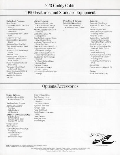 Sea Ray 220 Cuddy Cabin Specification Brochure