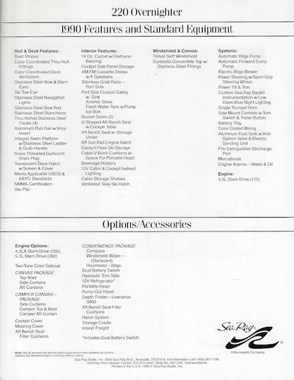 Sea Ray 220 Overnighter Specification Brochure