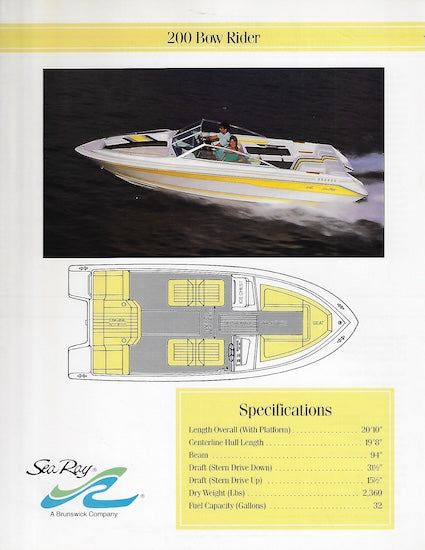 Sea Ray 200 Bow Rider Specification Brochure