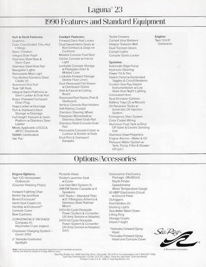 Sea Ray Laguna 23 Specification Brochure