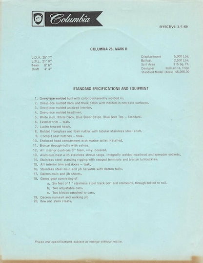 Columbia 26 Mark II Brochure