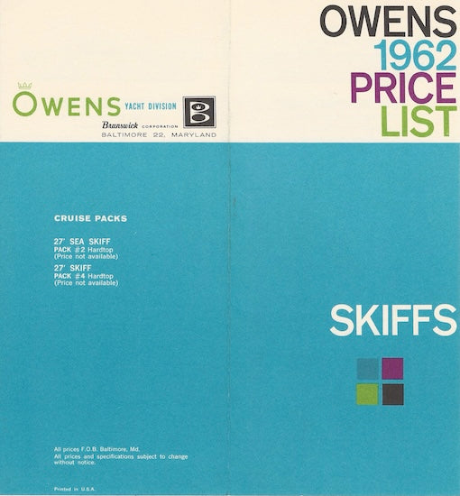 Owens 1962 Skiffs Specification Brochure