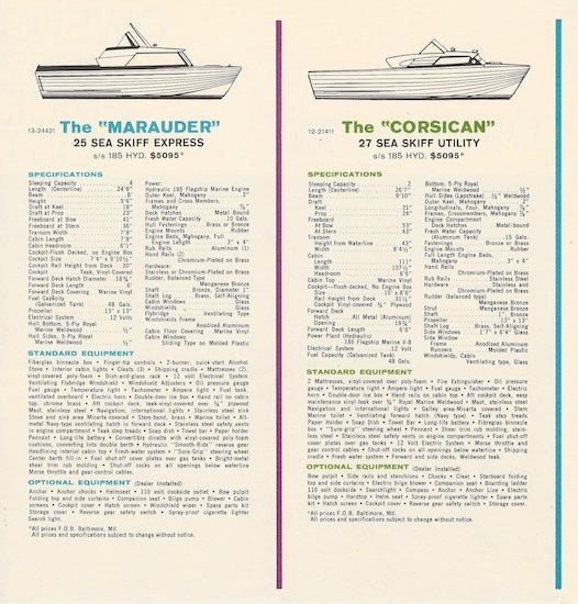 Owens 1962 Skiffs Specification Brochure