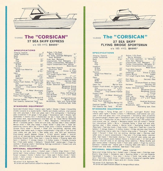 Owens 1962 Skiffs Specification Brochure