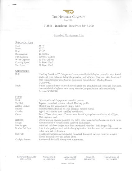 Hinckley Talaria 38R Brochure Package