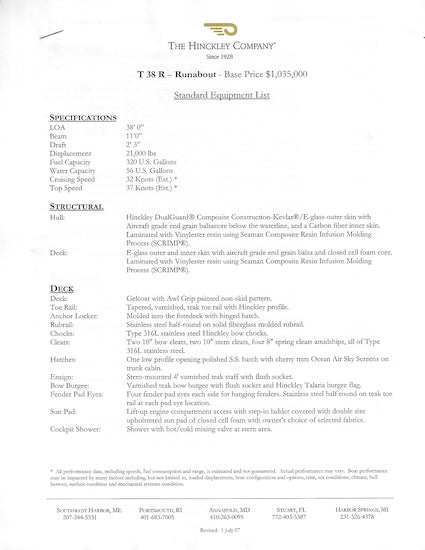 Hinckley Talaria 38R Brochure Package