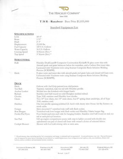 Hinckley Talaria 38R Brochure Package