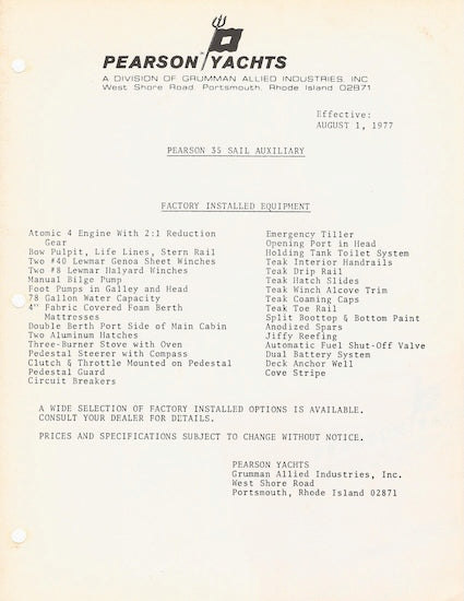 Pearson 35 Brochure