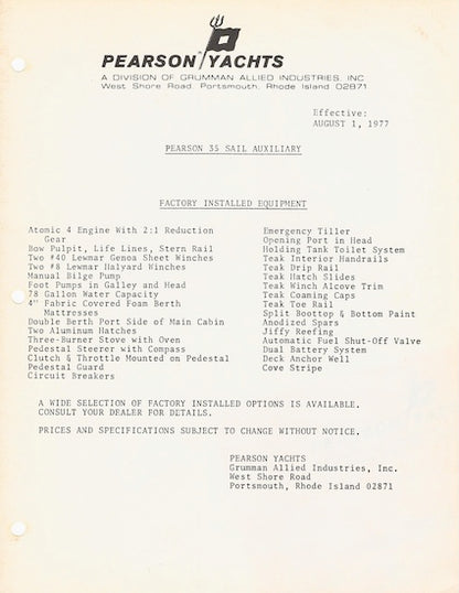 Pearson 35 Brochure